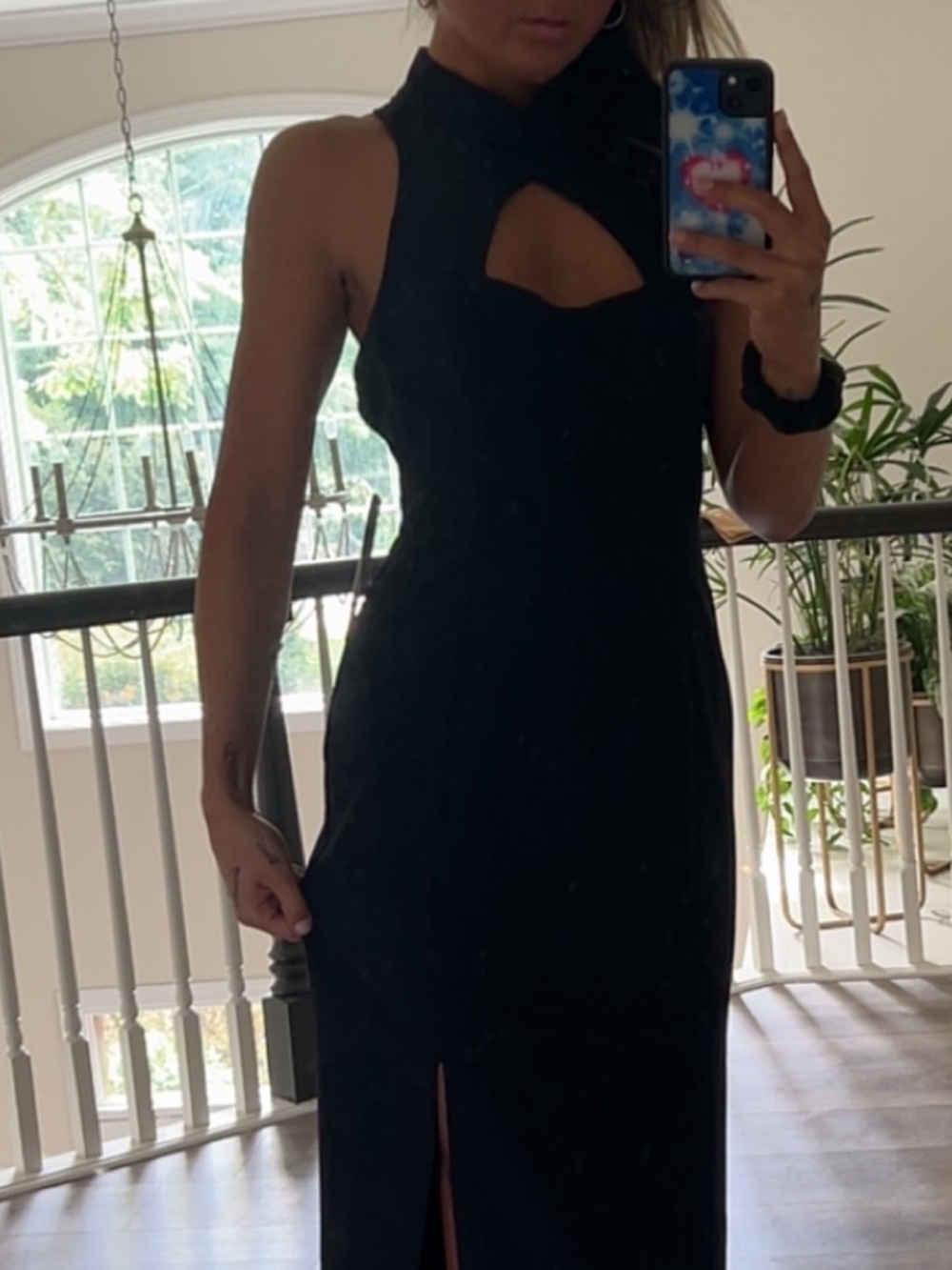 Maeve for Anthropologie Slim Cutout Sleeveless Black Midi Dress